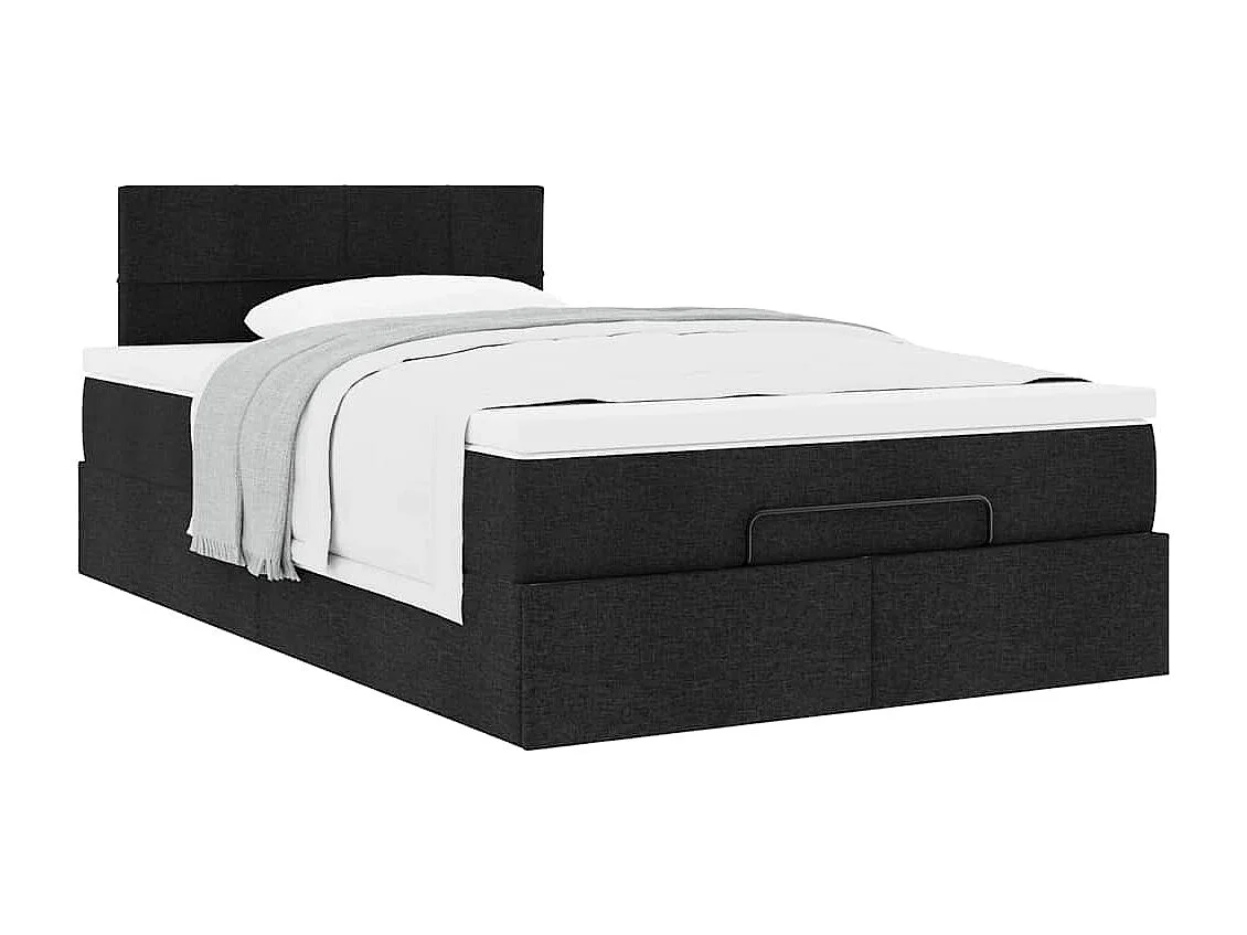 Pouf Letto con Materasso Nero 120x200 cm in Tessuto