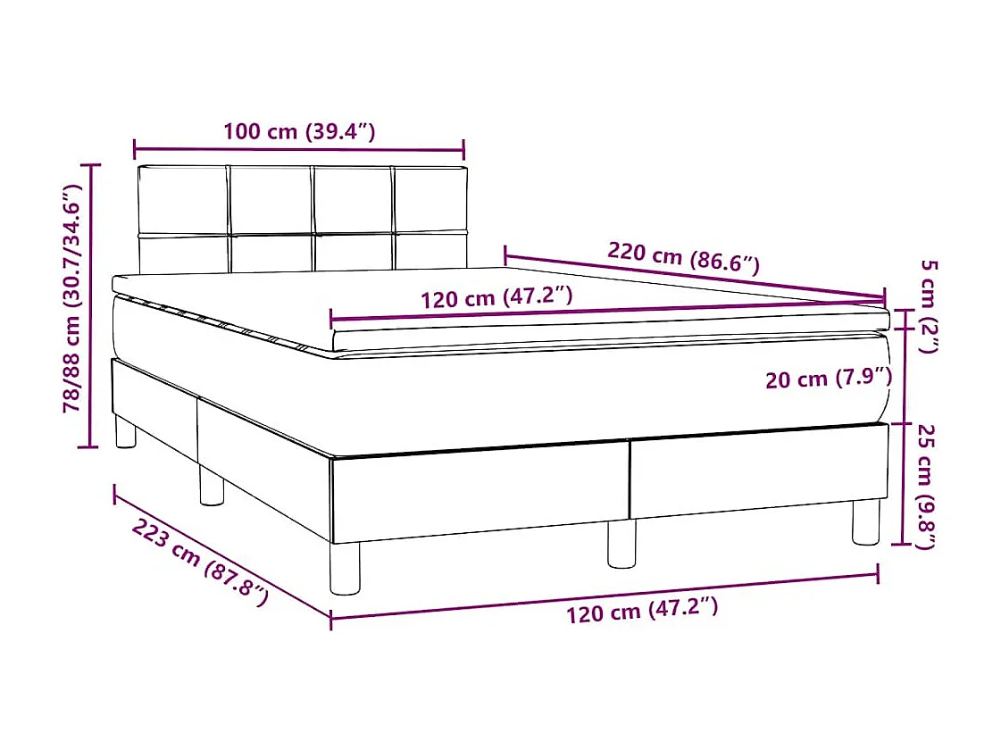Boxspringbett mit Matratze & LED Rosa 120x220 cm Samt