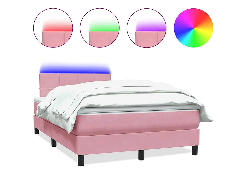 Sommier à lattes de lit avec matelas et LED rose 120x220 cm velours