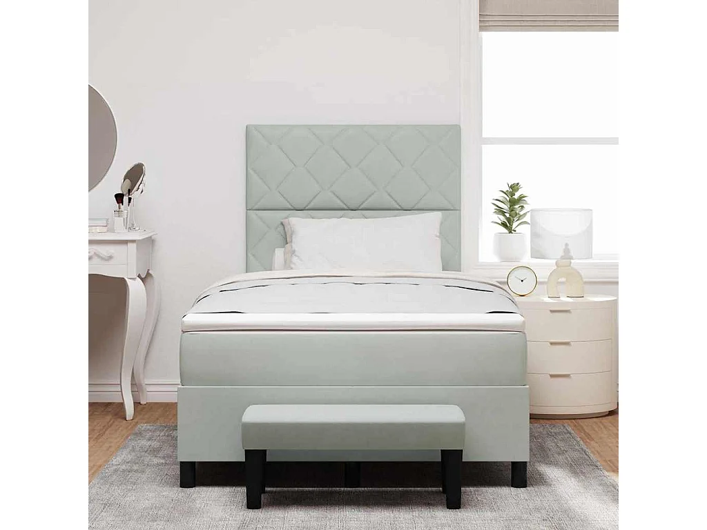 Lit à ressorts avec matelas Gris clair 120 x 190 cm Velours