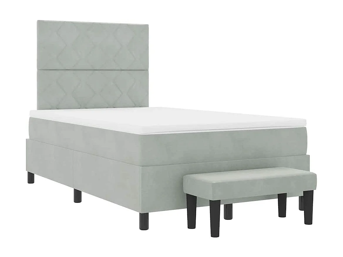 Lit à ressorts avec matelas Gris clair 120 x 190 cm Velours