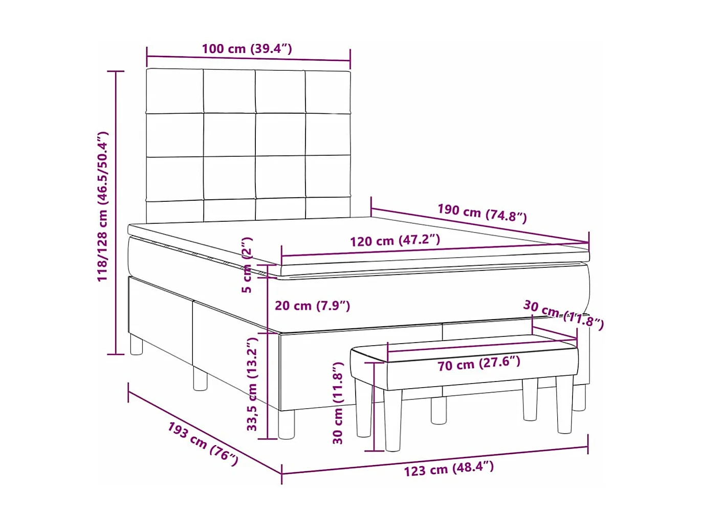 Boxspringbett mit Matratze Rosa 120x190 cm Samt
