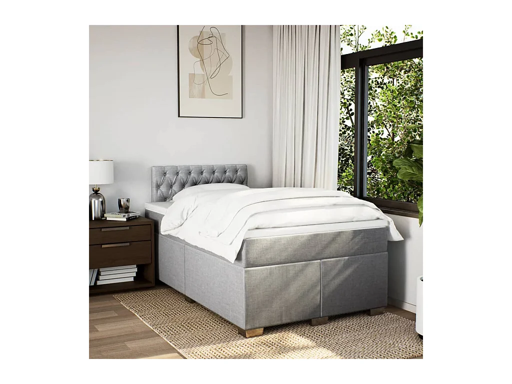 Sommier à lattes de lit et matelas gris clair 120x190 cm tissu