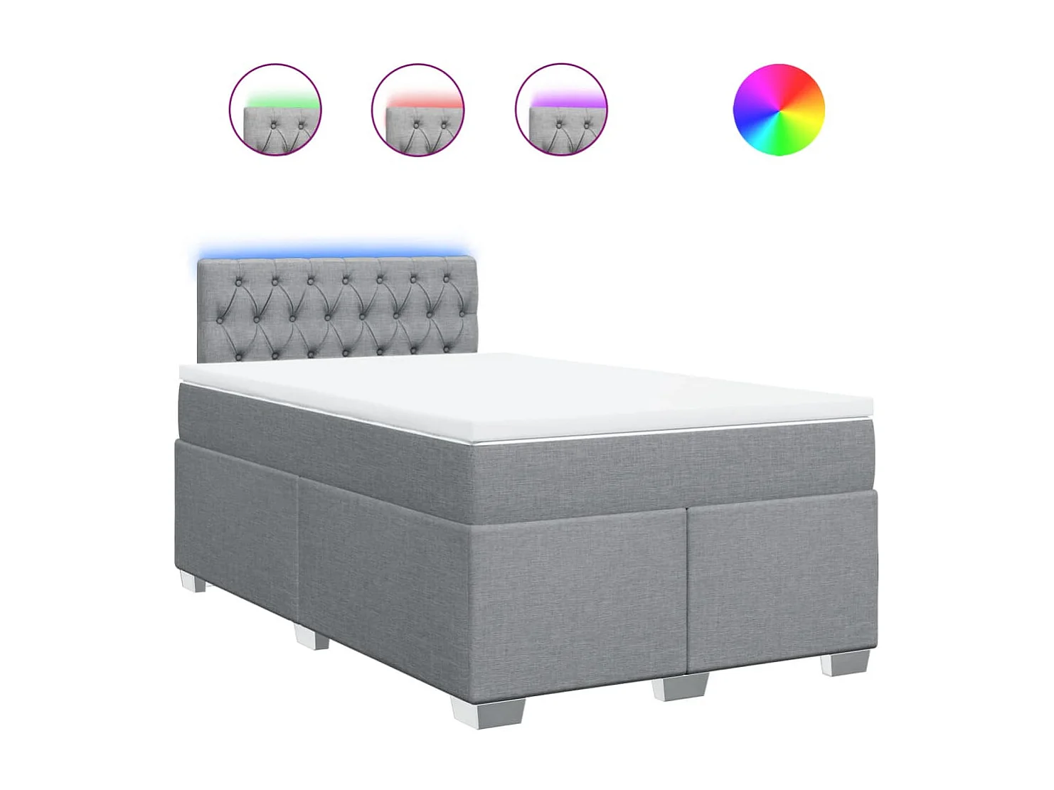 Cama box spring con colchón tela gris claro 120x190 cm