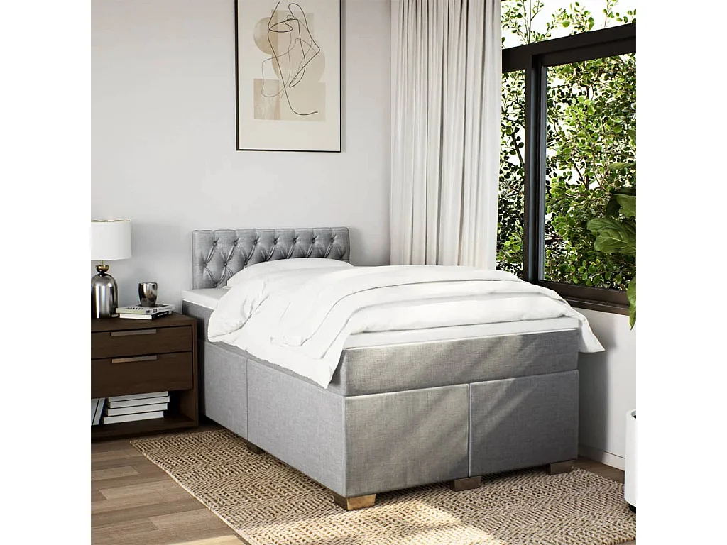 Cama box spring con colchón tela gris claro 120x190 cm