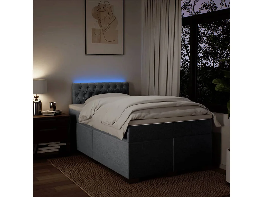 Cama box spring con colchón tela gris claro 120x190 cm