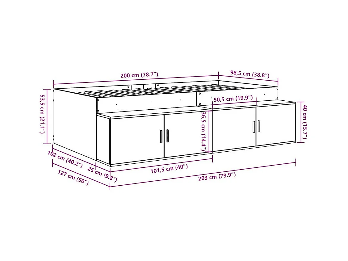 Cadre de lit Chêne fumé 100 x 200 cm Bois d'ingénierie