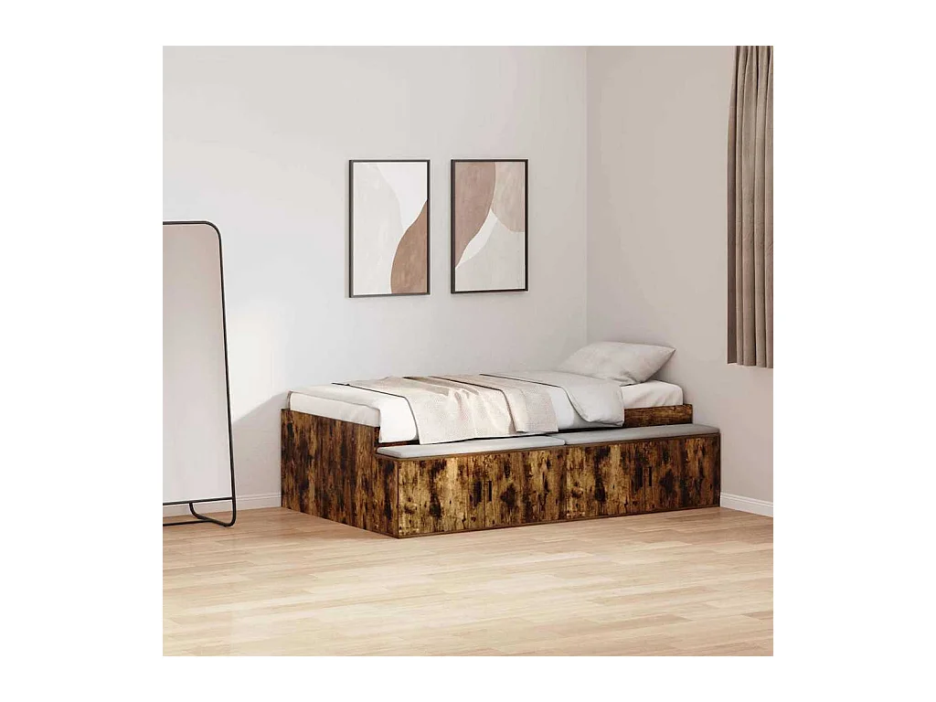 Cadre de lit Chêne fumé 100 x 200 cm Bois d'ingénierie