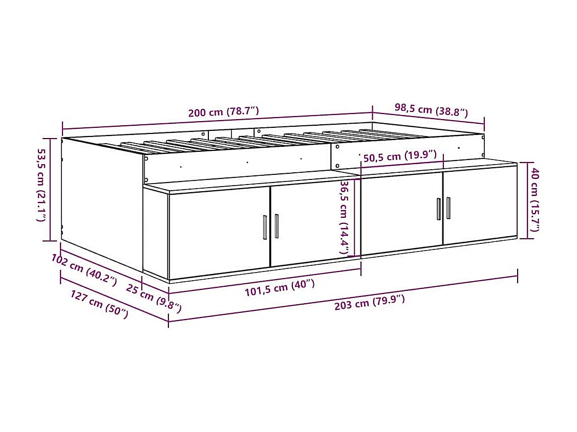 Estructura de cama con cajón Roble ahumado 100 x 200 cm
