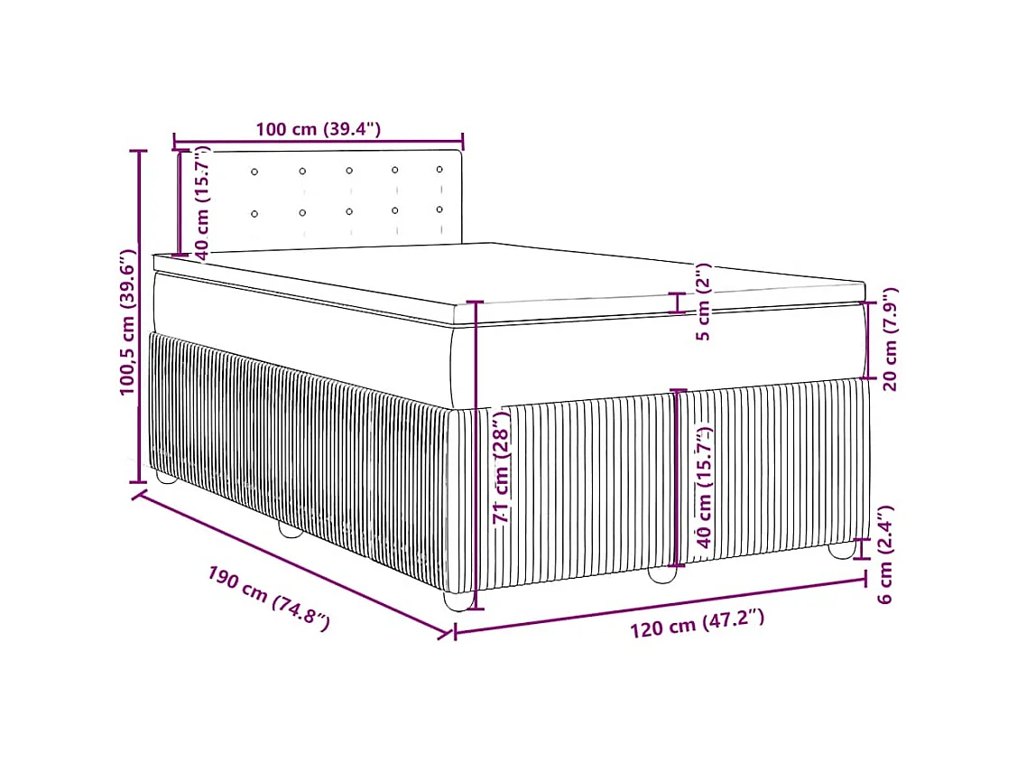 Cama boxspring com colchão 120x190 cm tecido cinzento-escuro