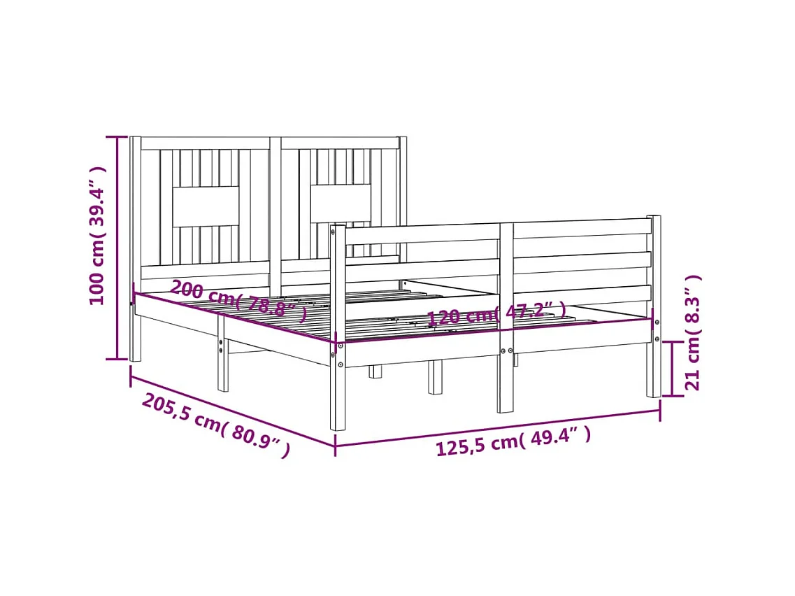 Cadre de lit sans matelas 120x200 cm bois massif