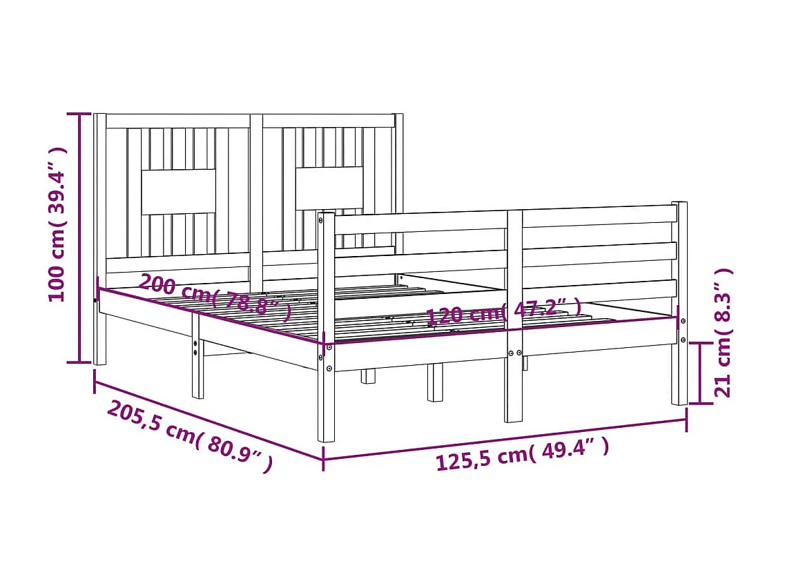 Estrutura de cama com cabeceira 120x200 cmmadeira maciça