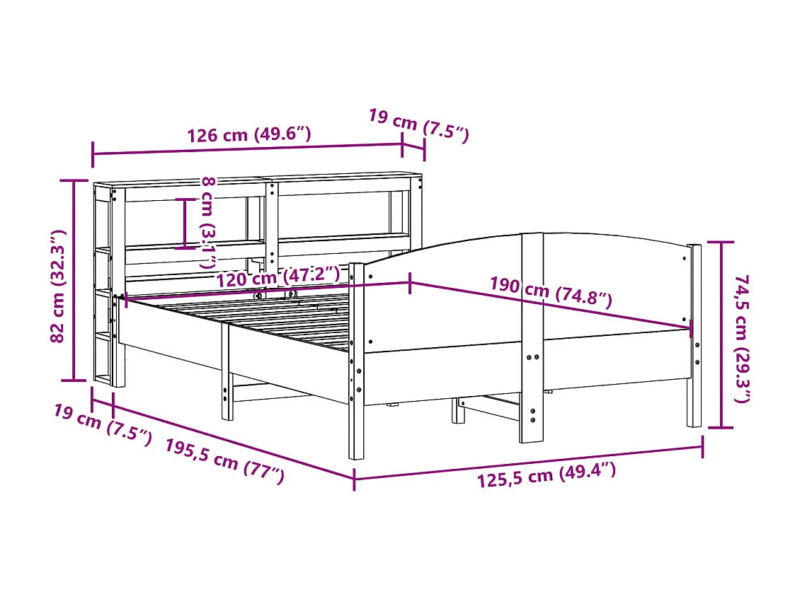 Bedframe zonder matras massief grenenhout 120x190 cm