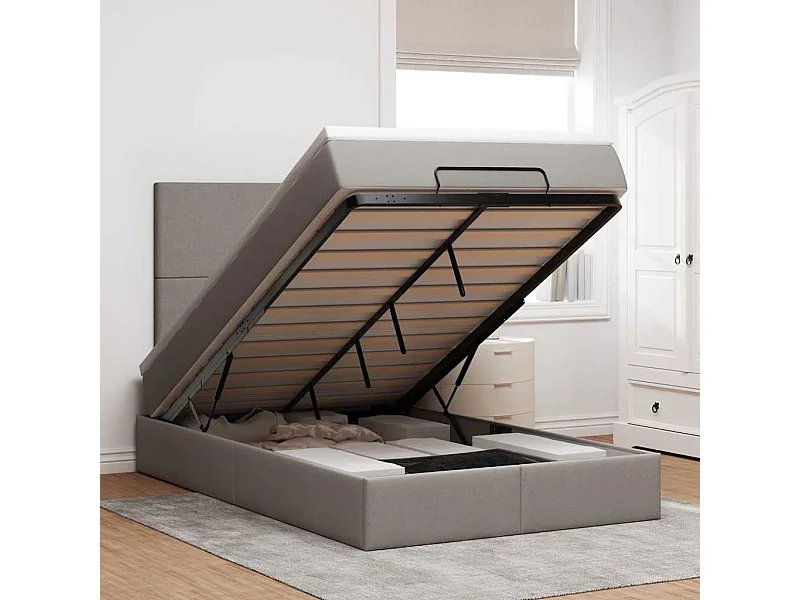 Cadre de lit ottoman avec matelas taupe 120x190 cm tissu