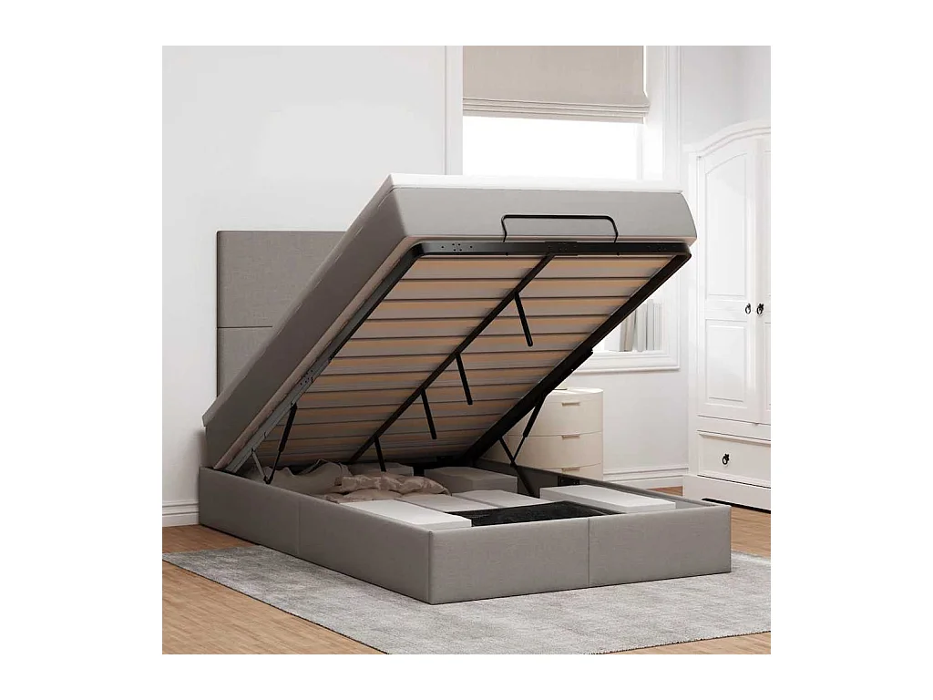 Cadre de lit ottoman avec matelas taupe 120x190 cm tissu