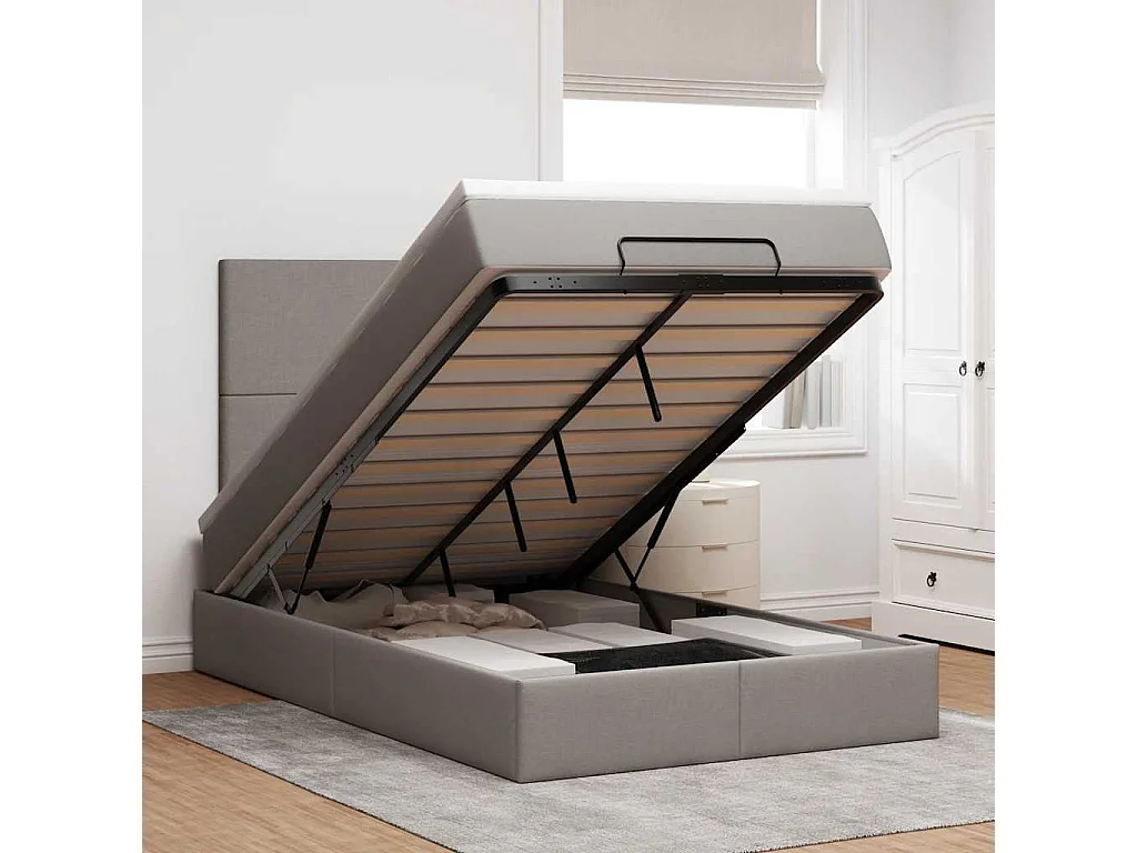 Cadre de lit ottoman avec matelas taupe 120x190 cm tissu