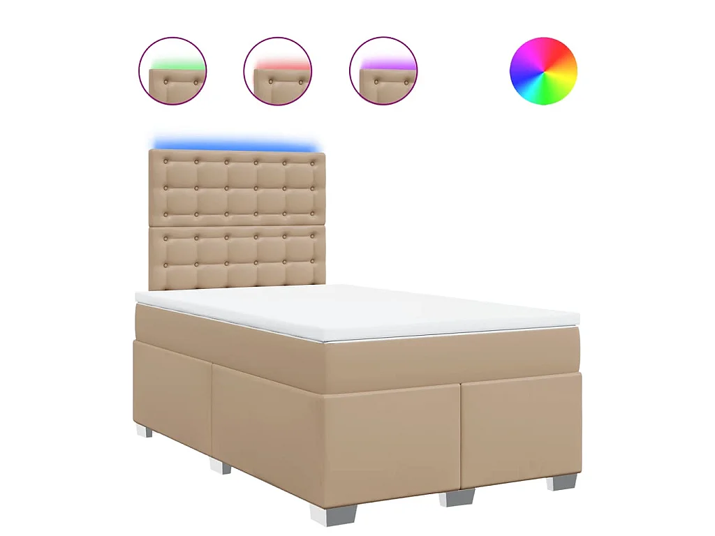 Cama box spring con colchón cuero sintético capuchino 120x200cm