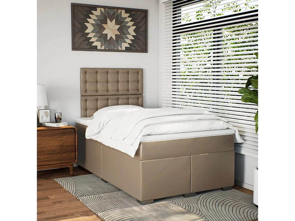 Cama box spring con colchón cuero sintético capuchino 120x200cm