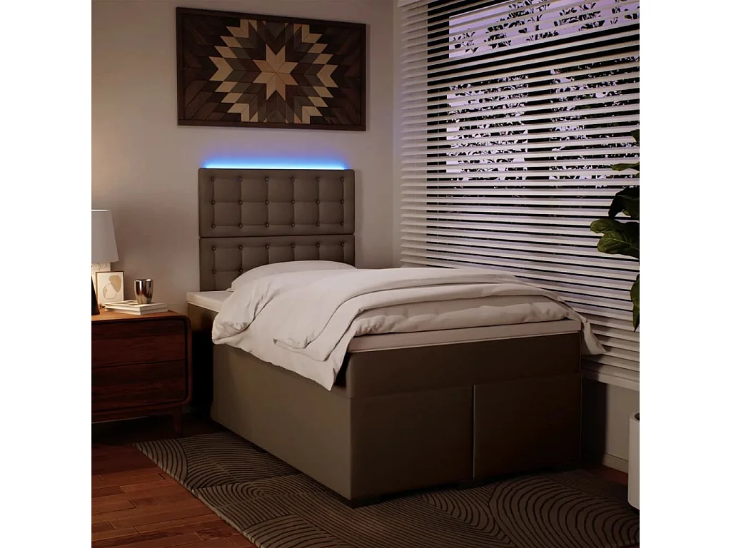 Cama box spring con colchón cuero sintético capuchino 120x200cm