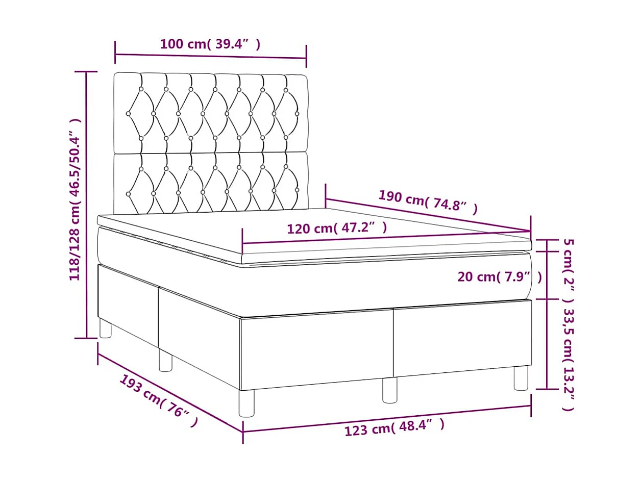 Sommier à lattes de lit avec matelas LED vert foncé 120x190 cm