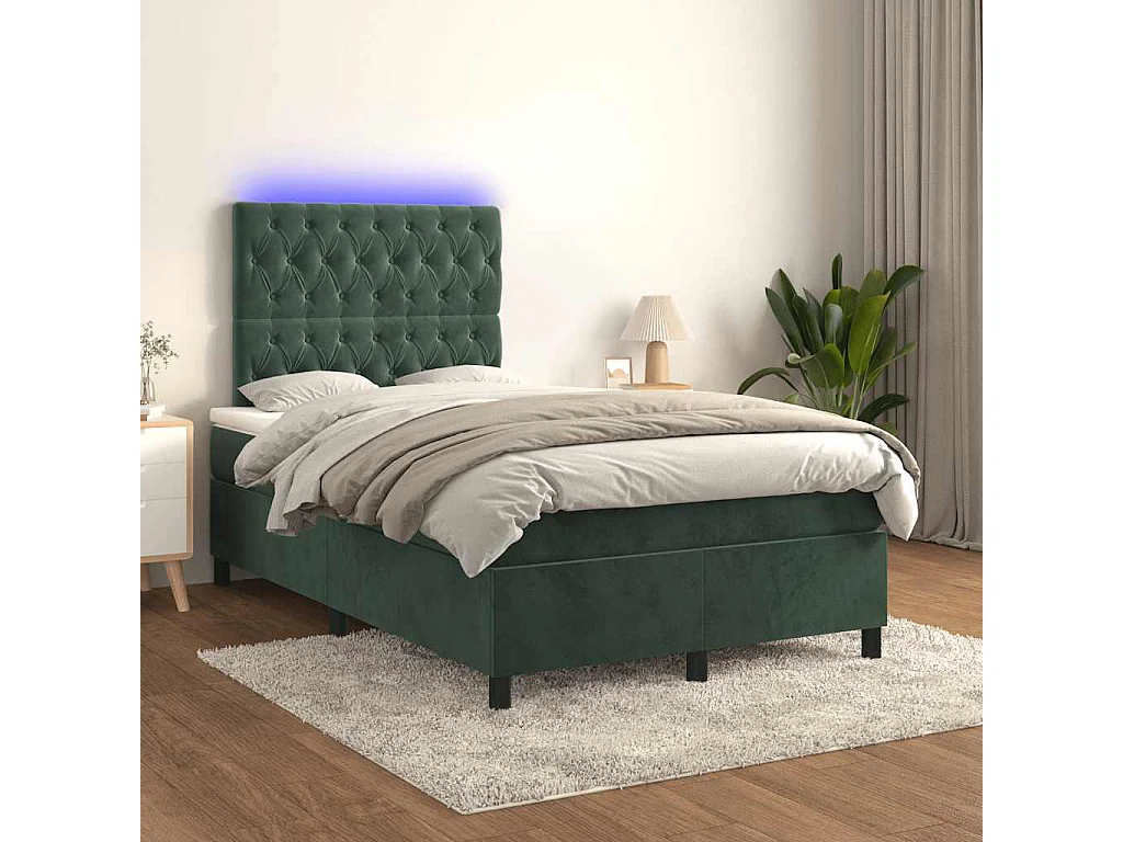 Sommier à lattes de lit avec matelas LED vert foncé 120x190 cm