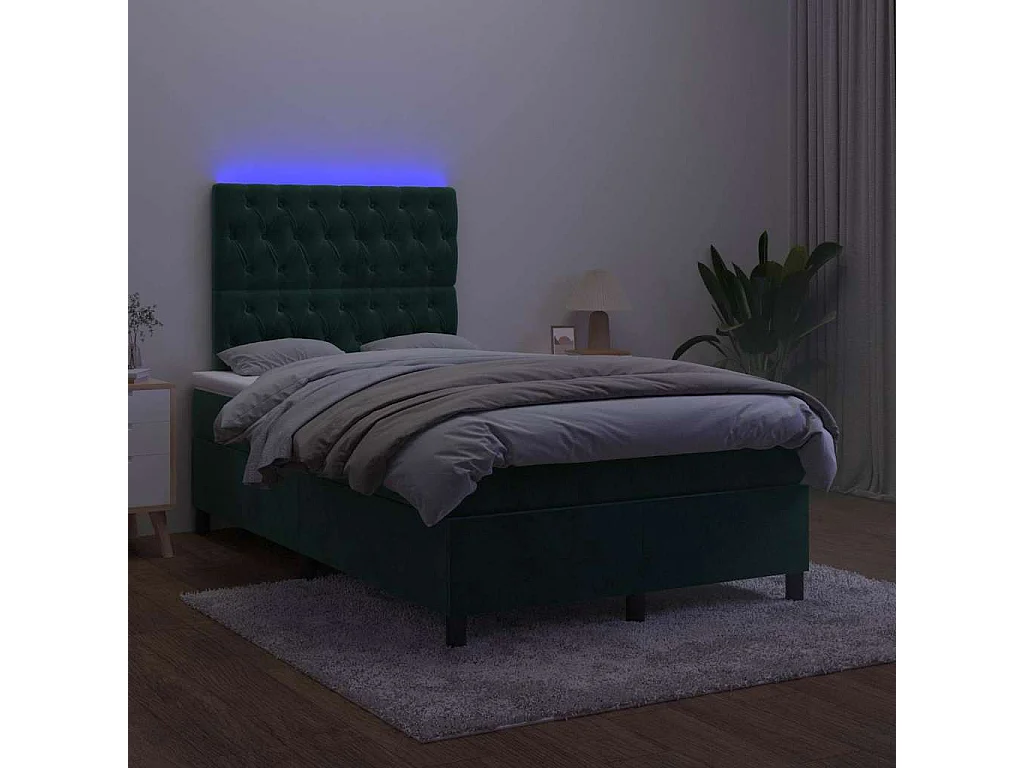 Boxspringbett mit Matratze & LED Dunkelgrün 120x190 cm Samt