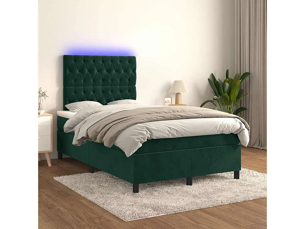 Boxspringbett mit Matratze & LED Dunkelgrün 120x190 cm Samt