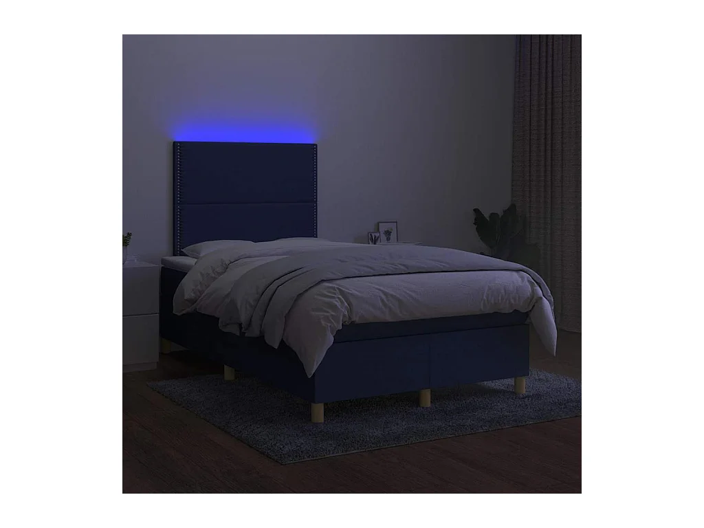 Sommier à lattes de lit matelas et LED bleu 120x190 cm tissu