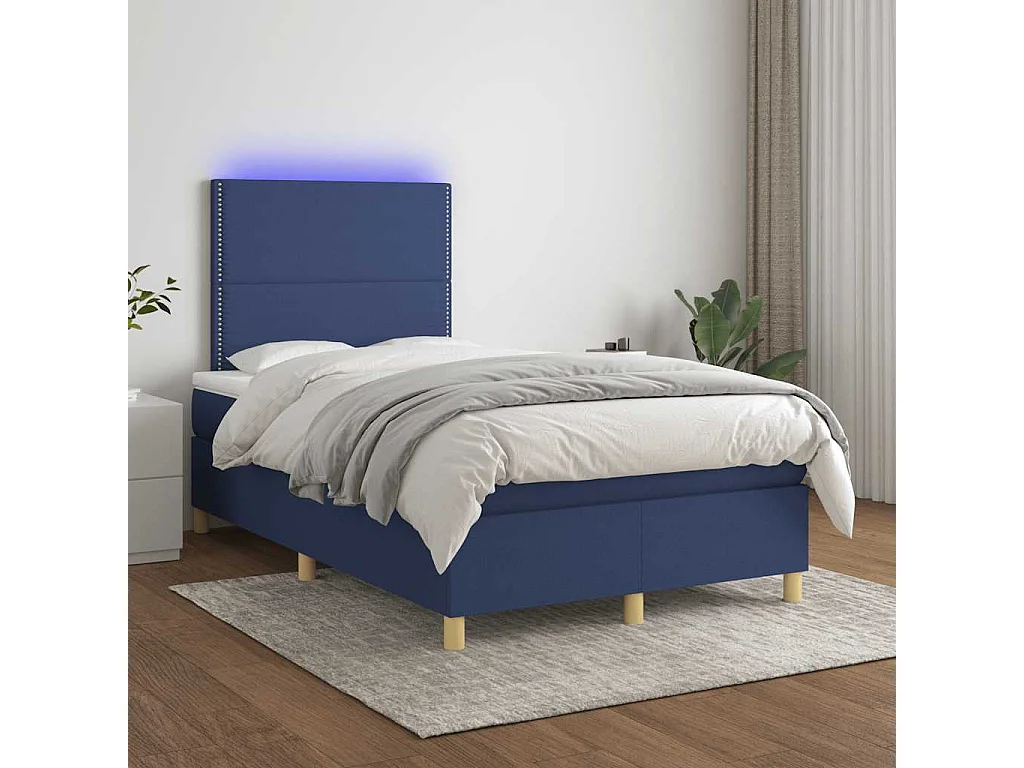 Letto a Molle con Materasso e LED Blu 120x190 cm in Tessuto