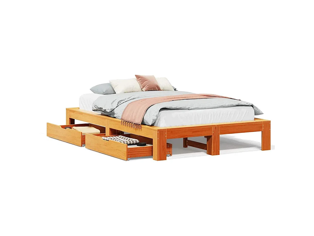 Cadre de lit sans matelas cire marron 120x200cm bois pin massif