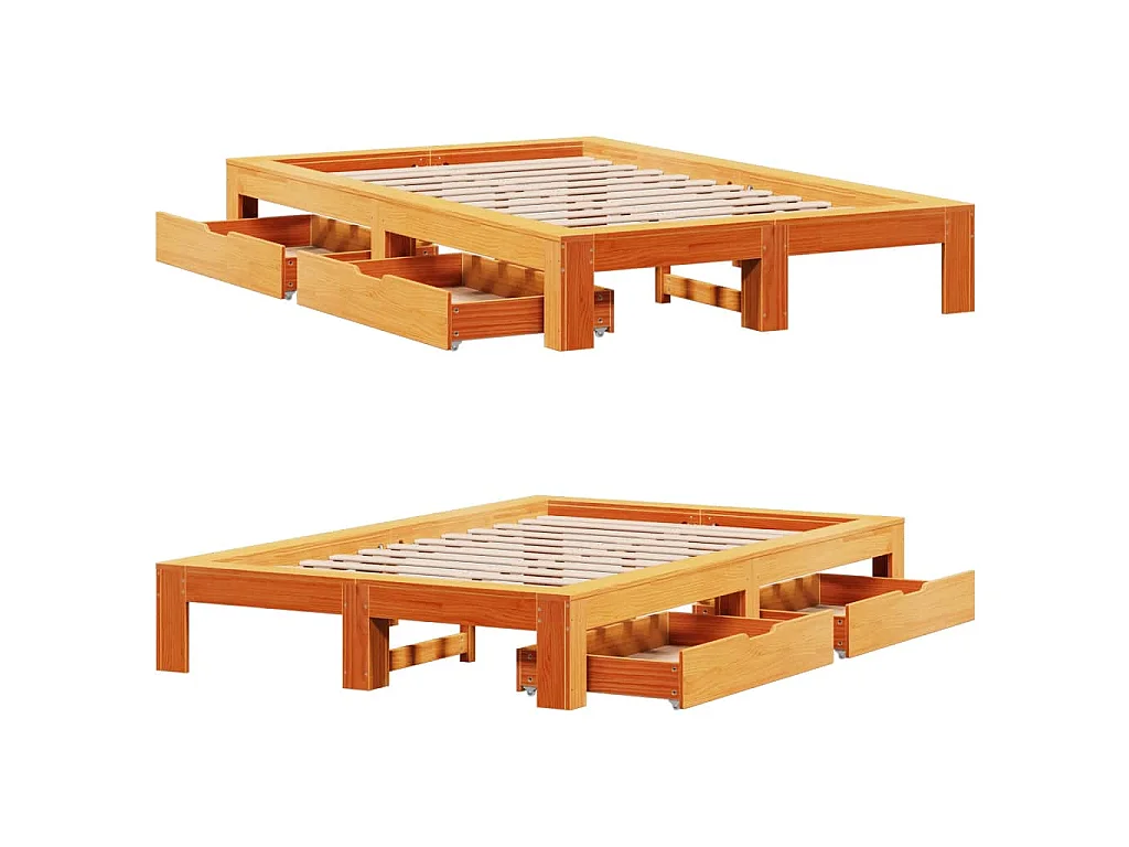 Cadre de lit sans matelas cire marron 120x200cm bois pin massif