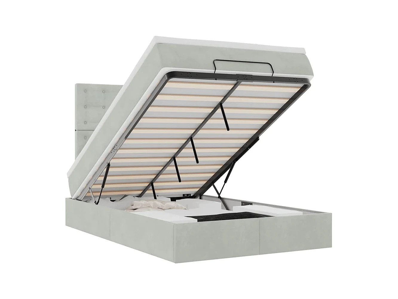 Cadre de lit ottoman avec matelas gris clair 120x190 cm velours