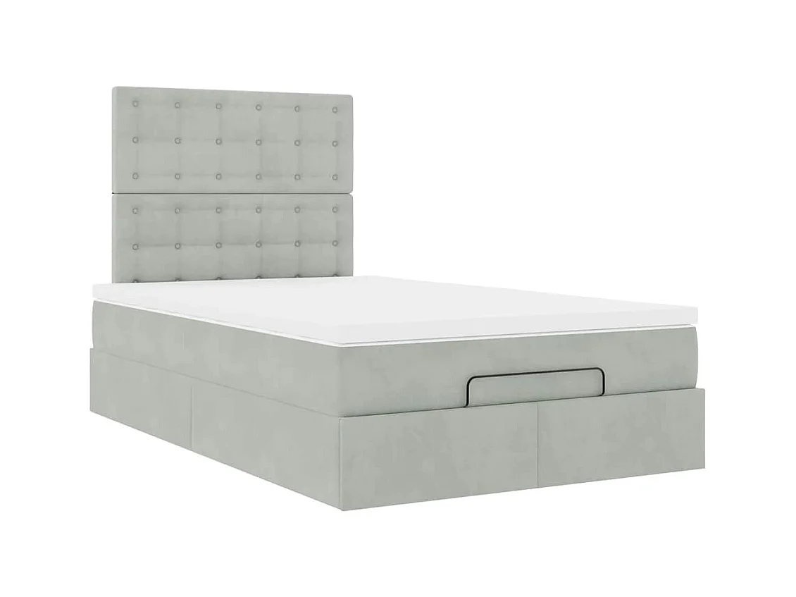 Cadre de lit ottoman avec matelas gris clair 120x190 cm velours