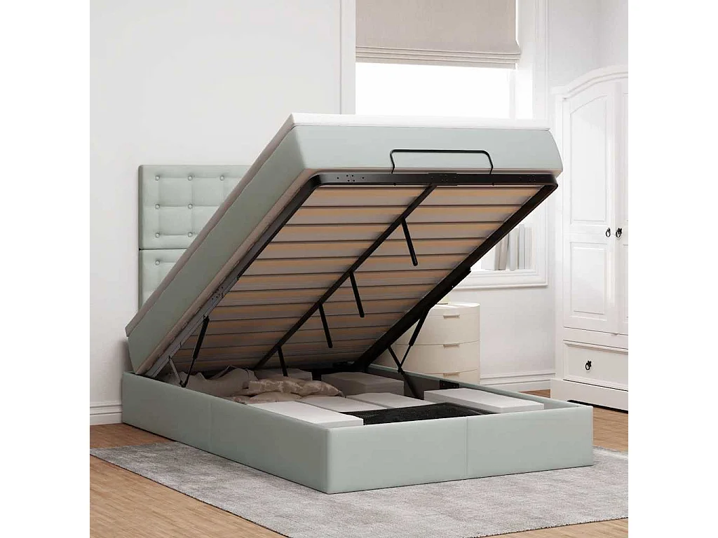 Ottoman bed met matrassen 120x190cm fluweel lichtgrijs