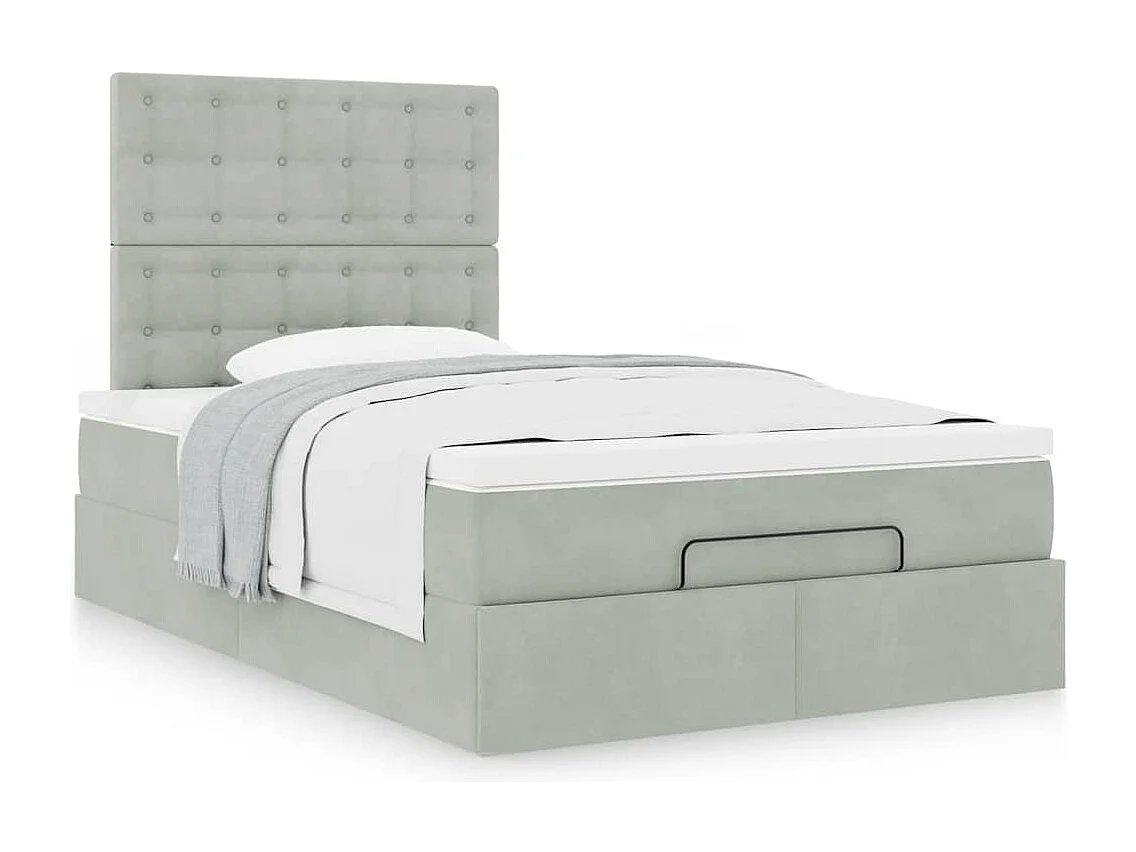 Ottoman bed met matrassen 120x190cm fluweel lichtgrijs