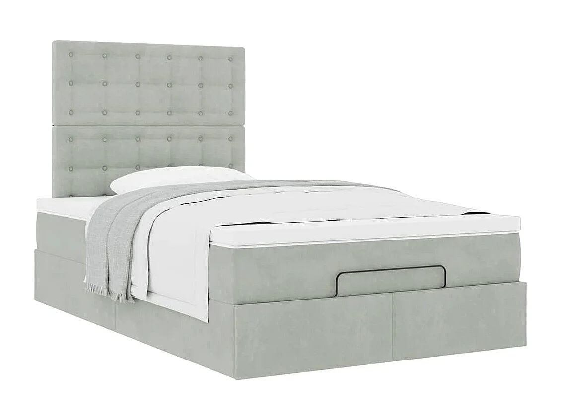 Ottoman bed met matrassen 120x190cm fluweel lichtgrijs