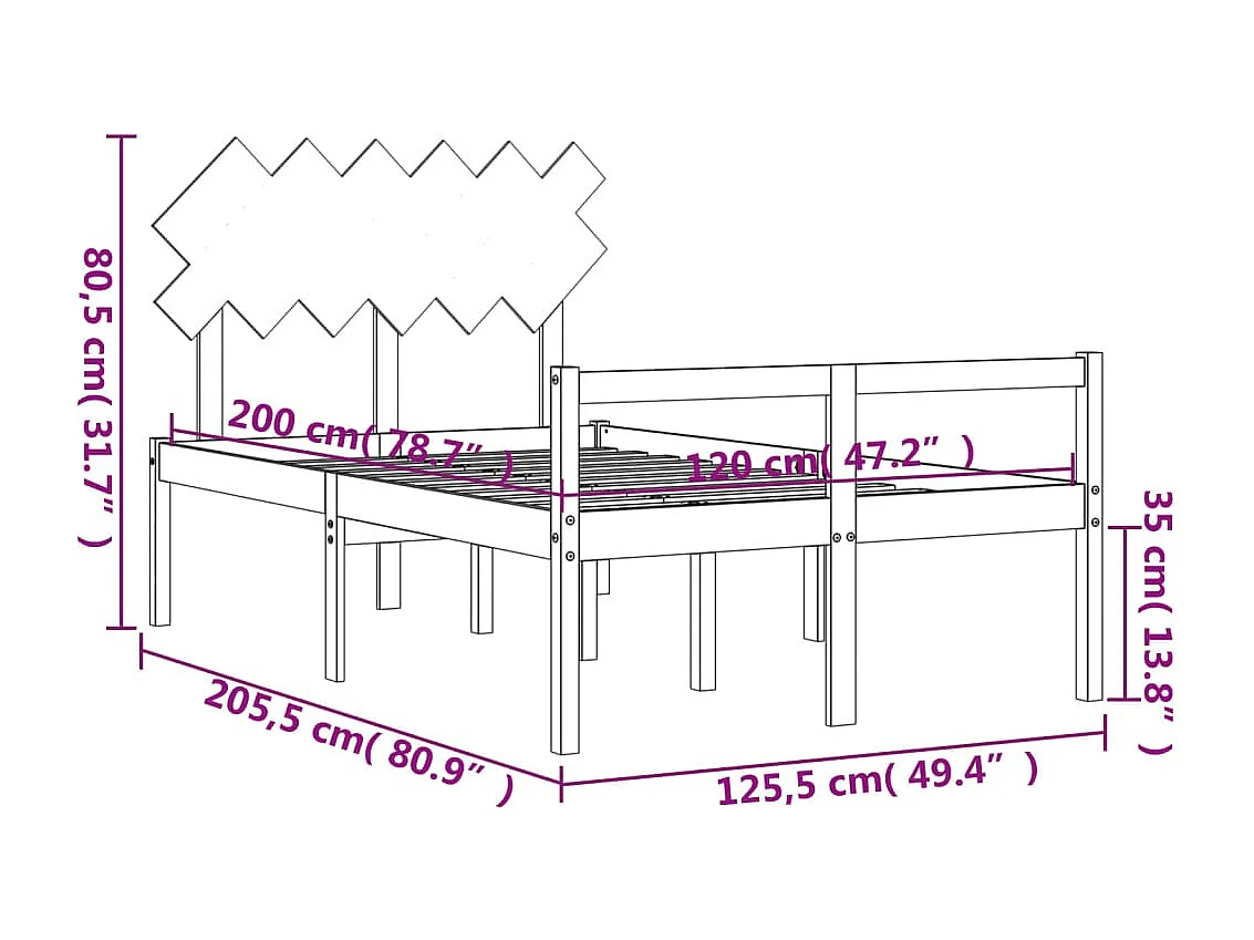 Letto per Anziani con Testiera Bianco 120x200 cm Legno Massello