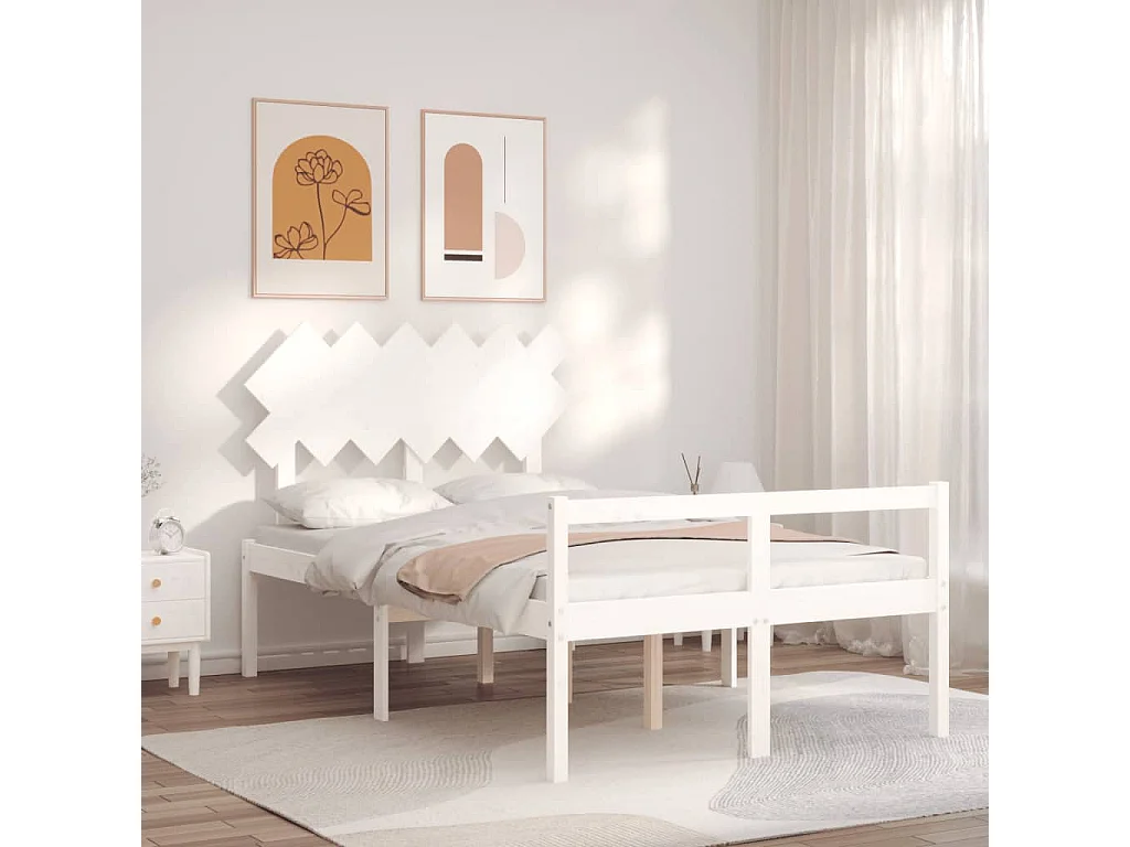 Lit pour personne âgée sans matelas blanc 120x200cm bois massif
