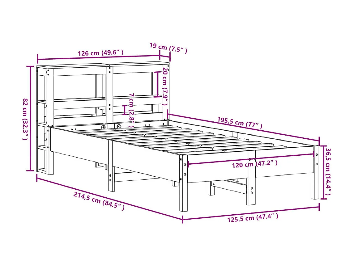 Letto senza Materasso Marrone Cera 120x190 cm in Legno di Pino