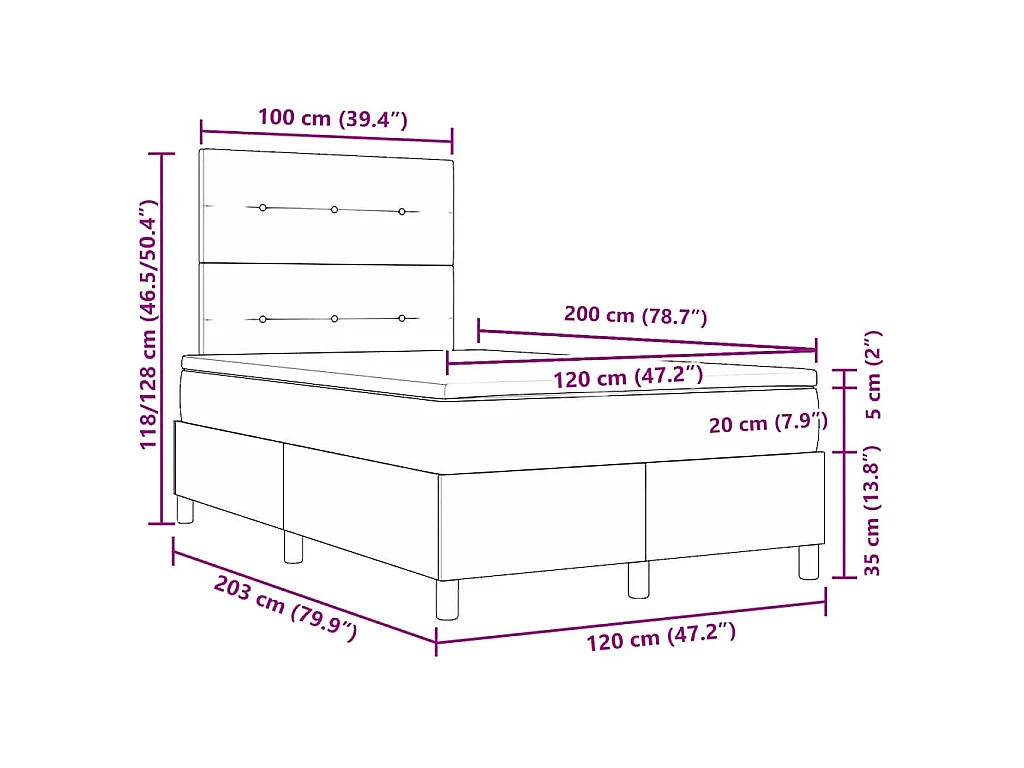 Boxspringbett mit Kopfteil Dunkelgrau 120 x 200 cm Samt