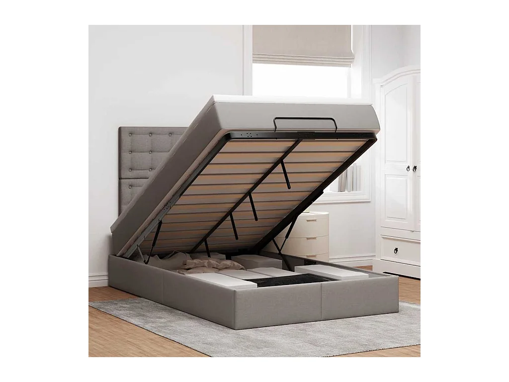 Cadre de lit ottoman avec matelas taupe 120x190 cm tissu