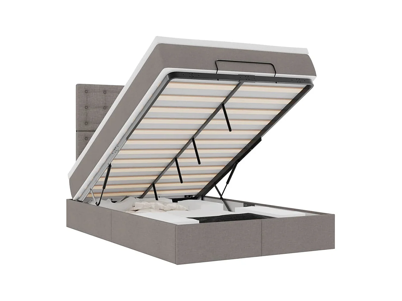 Cadre de lit ottoman avec matelas taupe 120x190 cm tissu