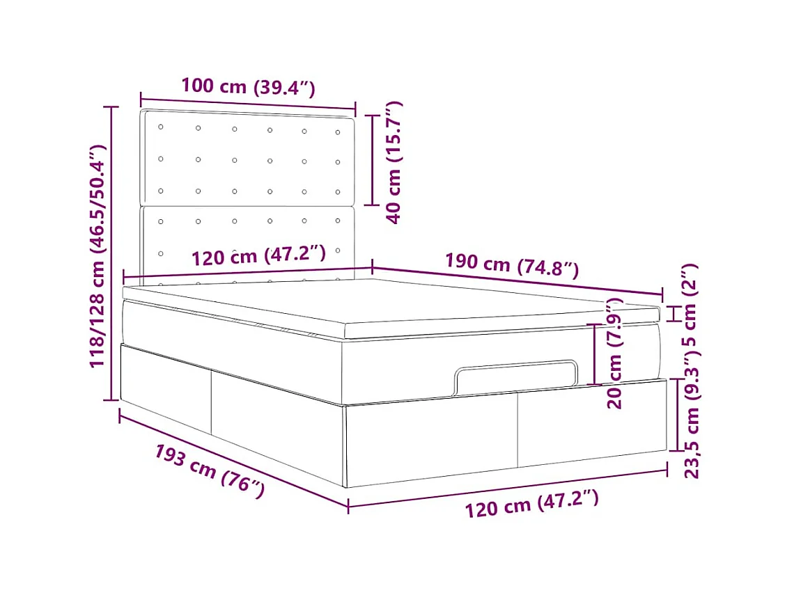 Cadre de lit ottoman avec matelas taupe 120x190 cm tissu