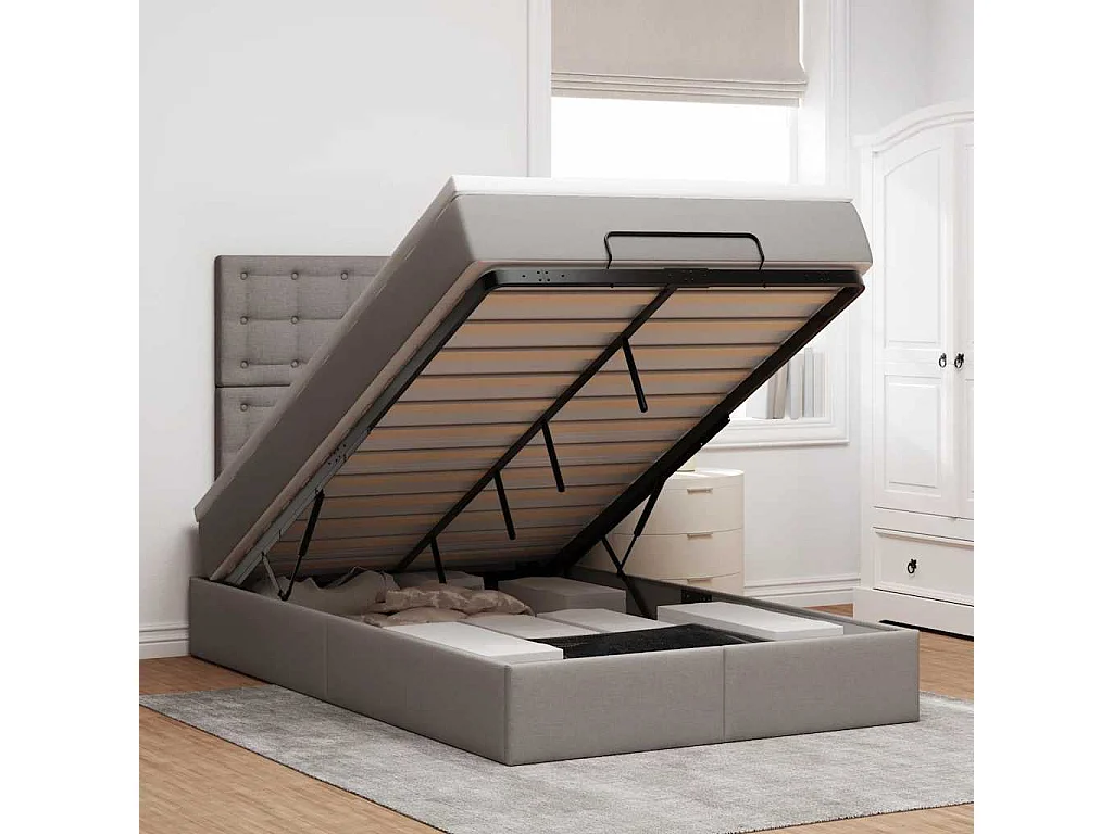 Cadre de lit ottoman avec matelas taupe 120x190 cm tissu