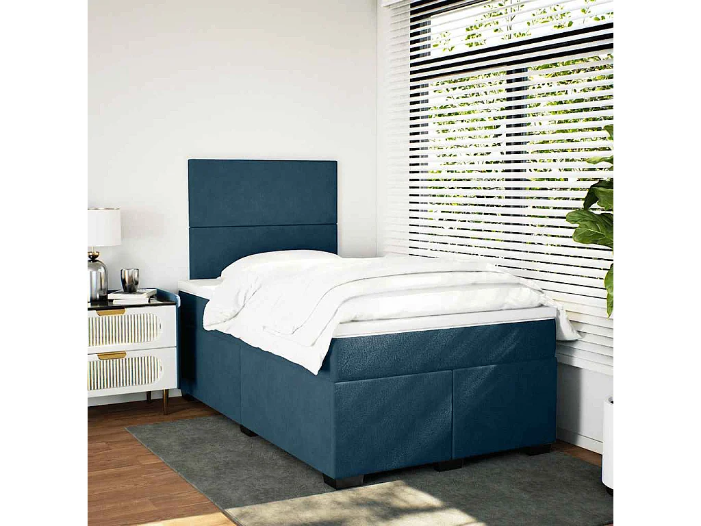 Sommier à lattes de lit et matelas bleu 120x190 cm velours