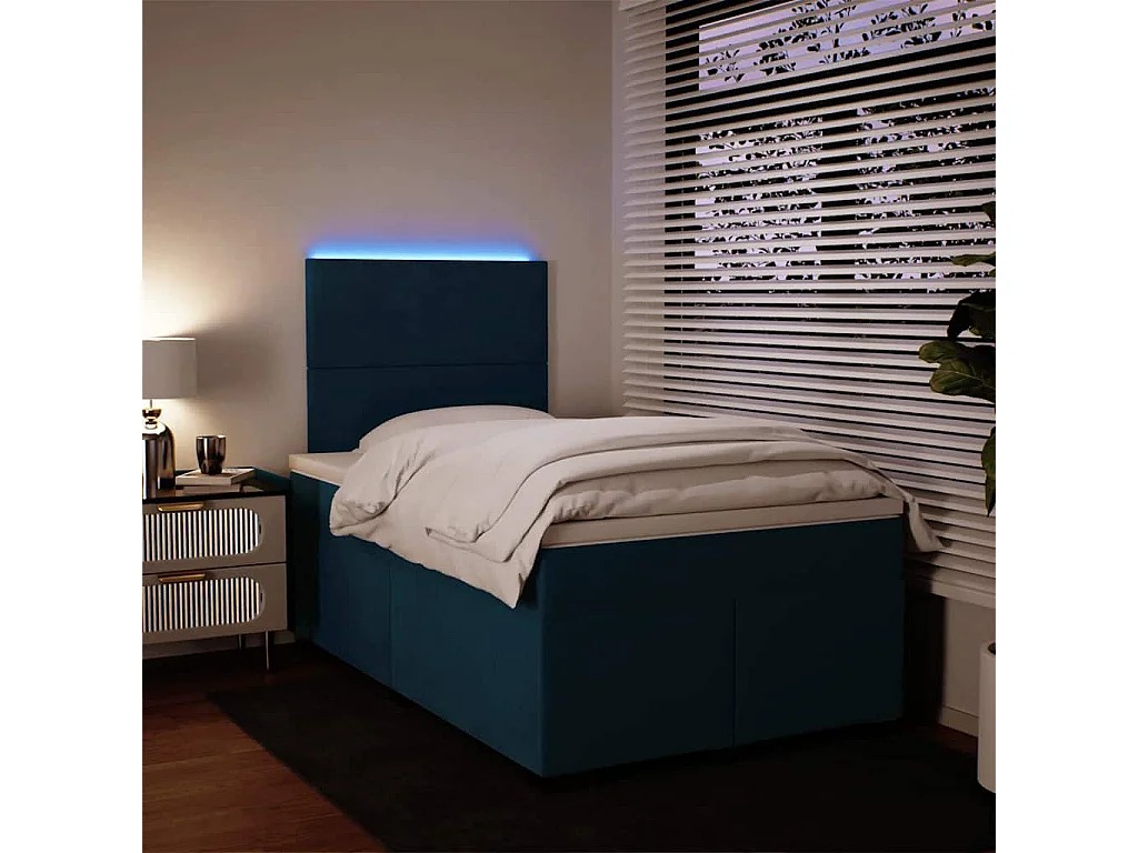 Sommier à lattes de lit et matelas bleu 120x190 cm velours