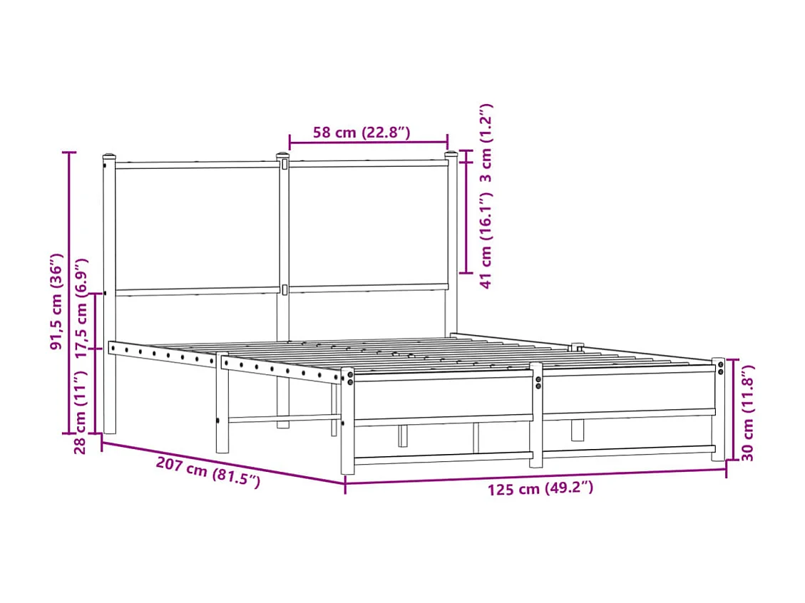 Giroletto senza Materaso in Metallo Rovere Fumo 120x200 cm