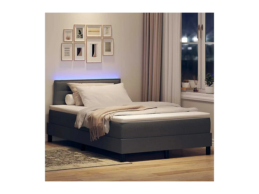 Lit à ressorts avec matelas Gris foncé 120 x 190 cm tissu