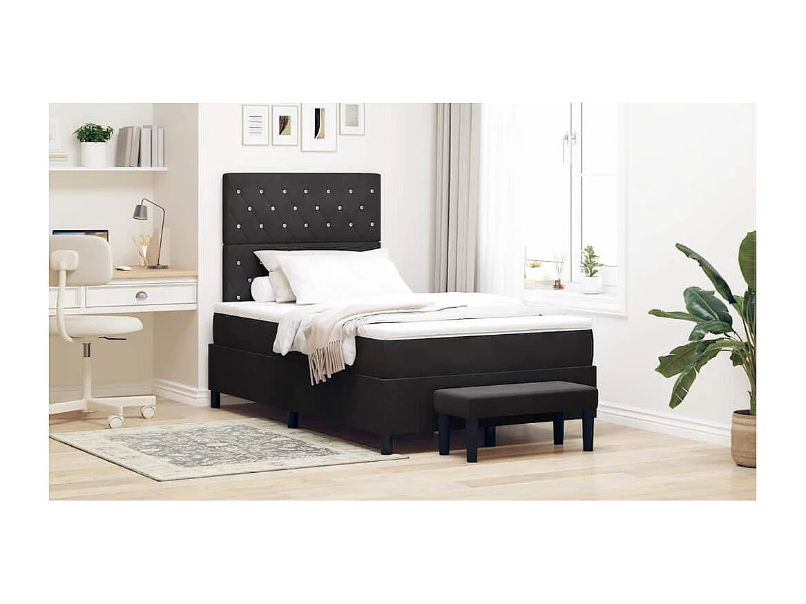 Cama tipo Box Spring con colchón Negro 120 x 200 cm Terciopelo