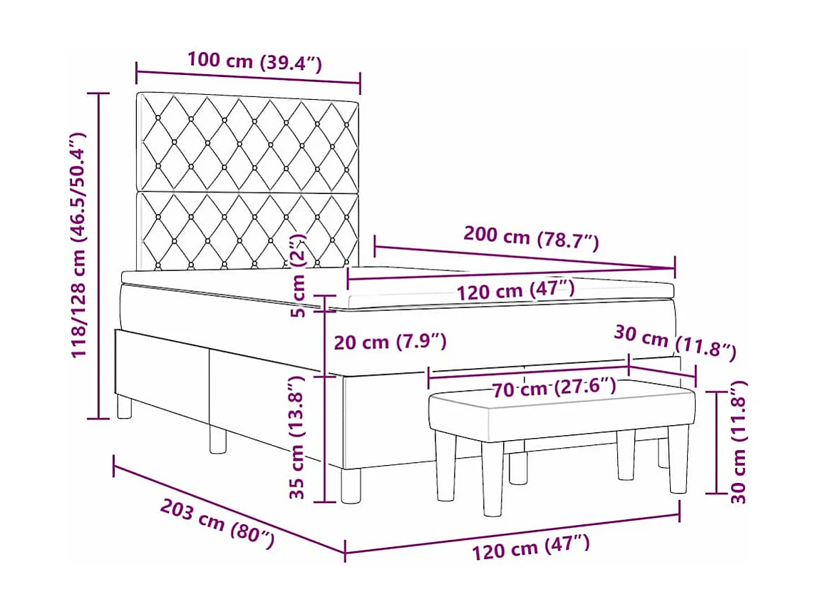 Cama tipo Box Spring con colchón Negro 120 x 200 cm Terciopelo